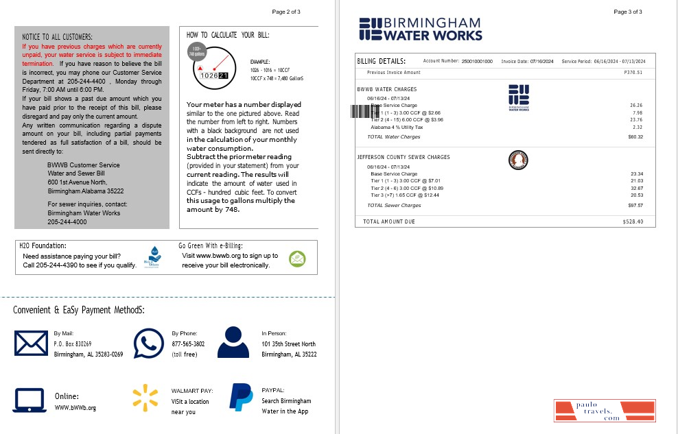 UNITED KINGDOM BIRMINGHAM WATER business utility bill Word and PDF template 2 3 PSD template